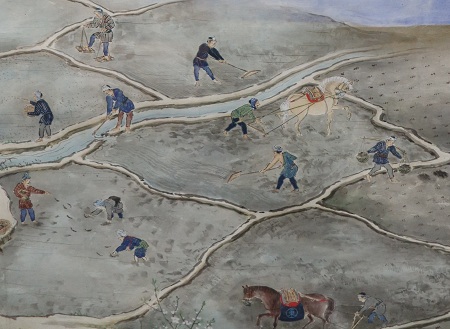 水田での施肥が描かれた部分