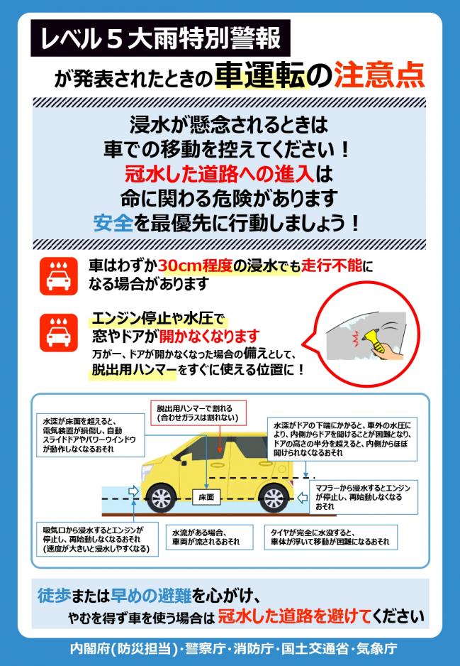 大雨特別警報が発表されたときの車運転の注意点