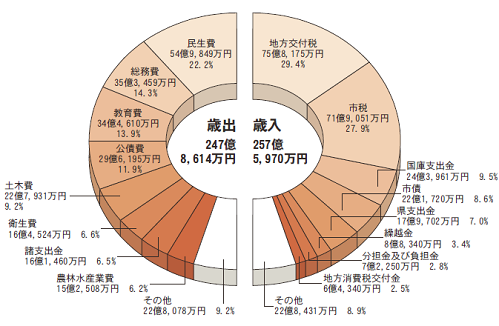 歳入歳出の内訳（円グラフ）