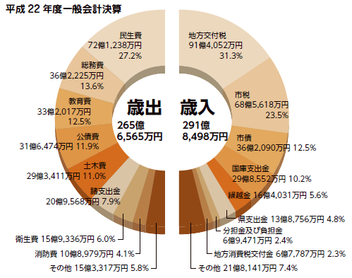歳入歳出の内訳（円グラフ）