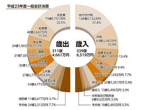 歳入歳出の内訳（円グラフ）