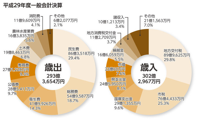 歳入歳出の内訳（円グラフ）